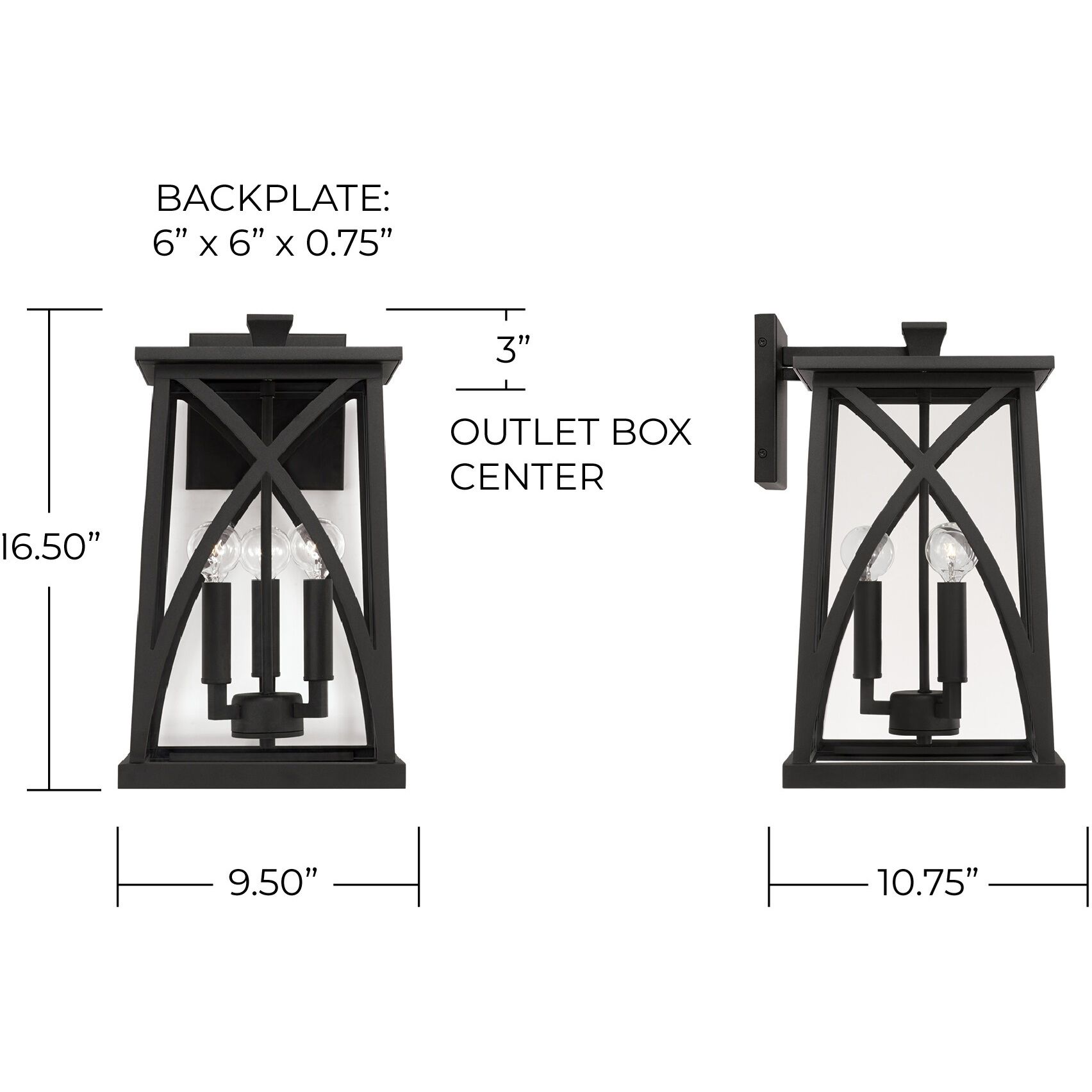 Marshall 3 Light 17 inch Black Outdoor Wall Lantern