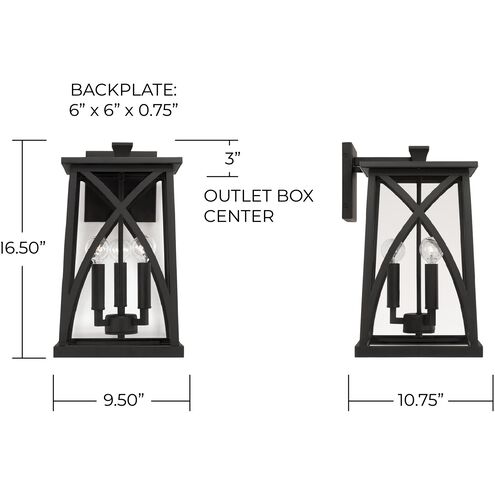 Marshall 3 Light 17 inch Black Outdoor Wall Lantern