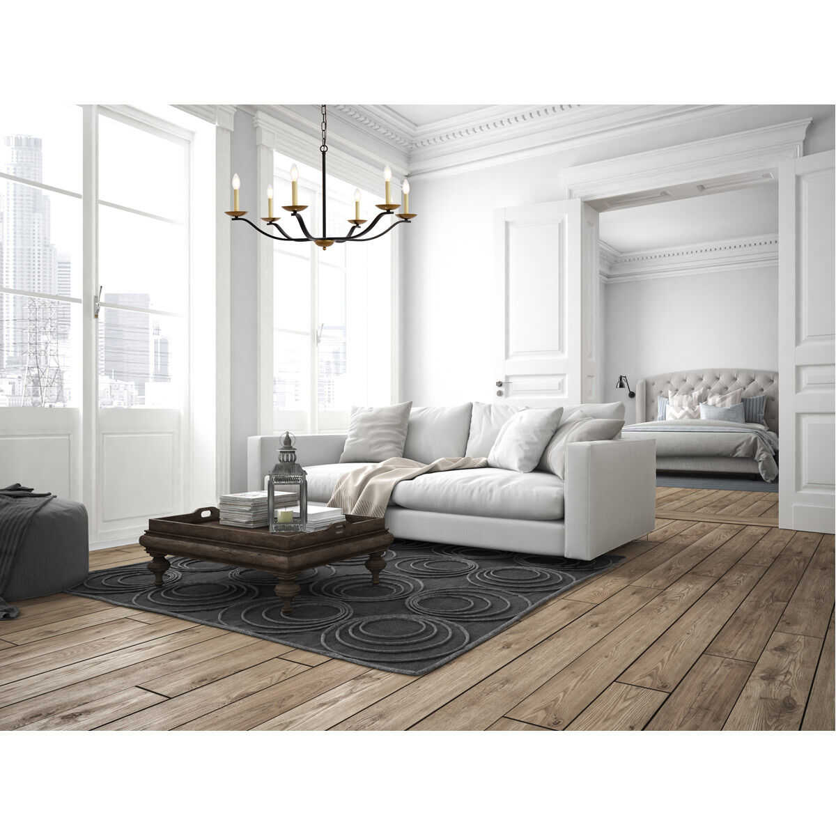 Trey 6 Light 36 inch Black and Brass Pendant Ceiling Light