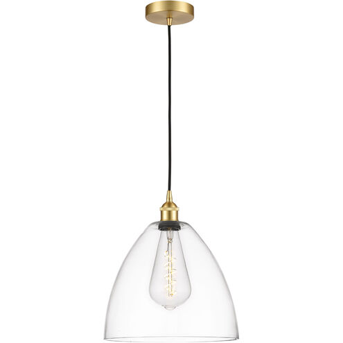 Edison Dome LED 12 inch Satin Gold Mini Pendant Ceiling Light in Clear Glass