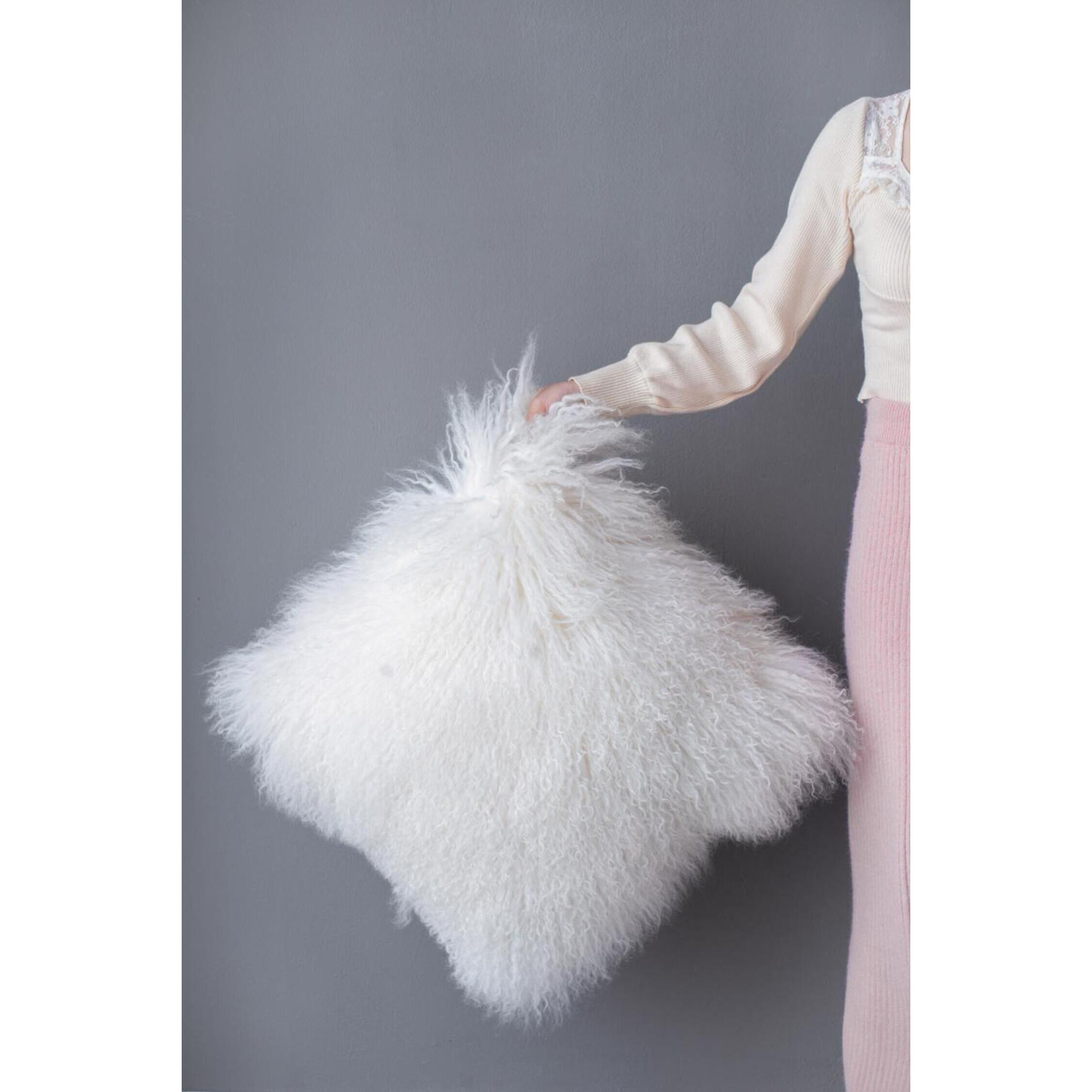 Lamb Fur 20 X 4 inch White Pillow in Natural