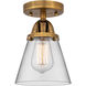 Nouveau 2 Small Cone 1 Light 6 inch Brushed Brass Semi-Flush Mount Ceiling Light in Clear Glass