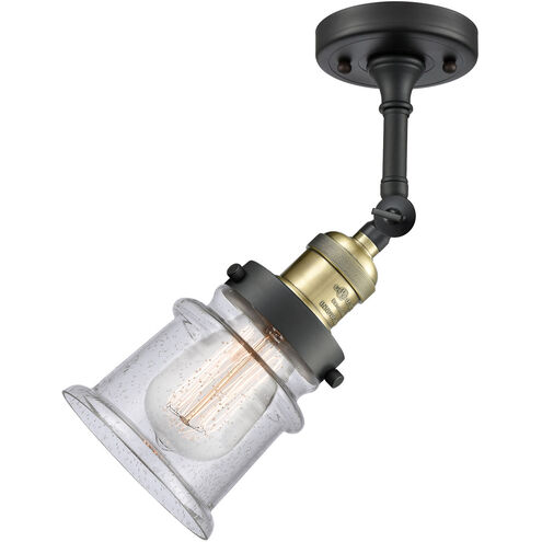 Franklin Restoration Small Canton LED 6 inch Black Antique Brass Semi-Flush Mount Ceiling Light in Seedy Glass, Franklin Restoration