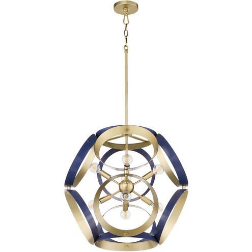Domain 8 Light 22 inch Blue and Aged Brass Pendant Ceiling Light