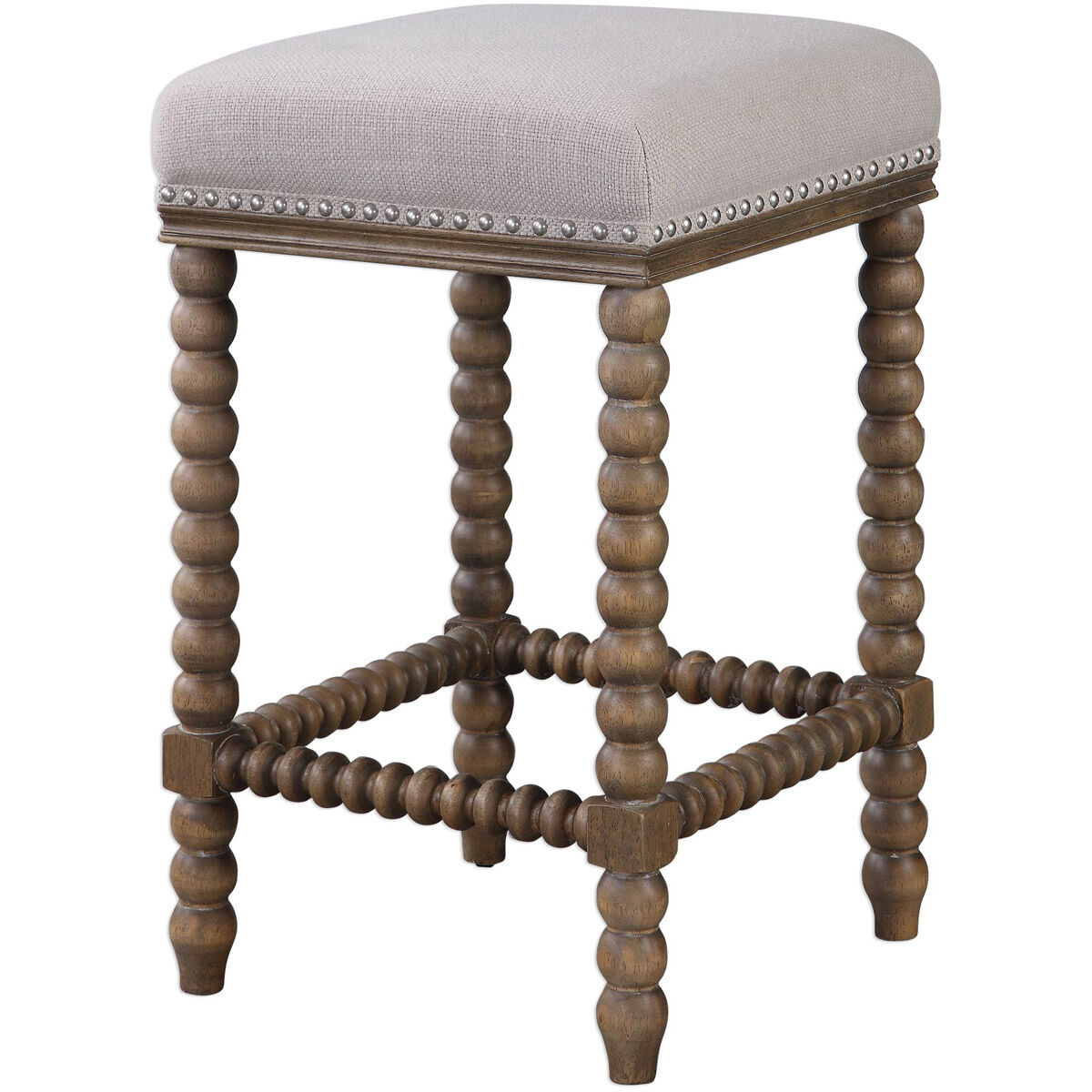 Pryce 26 inch Light Walnut Stain and Soft Ivory Linen Counter Stool