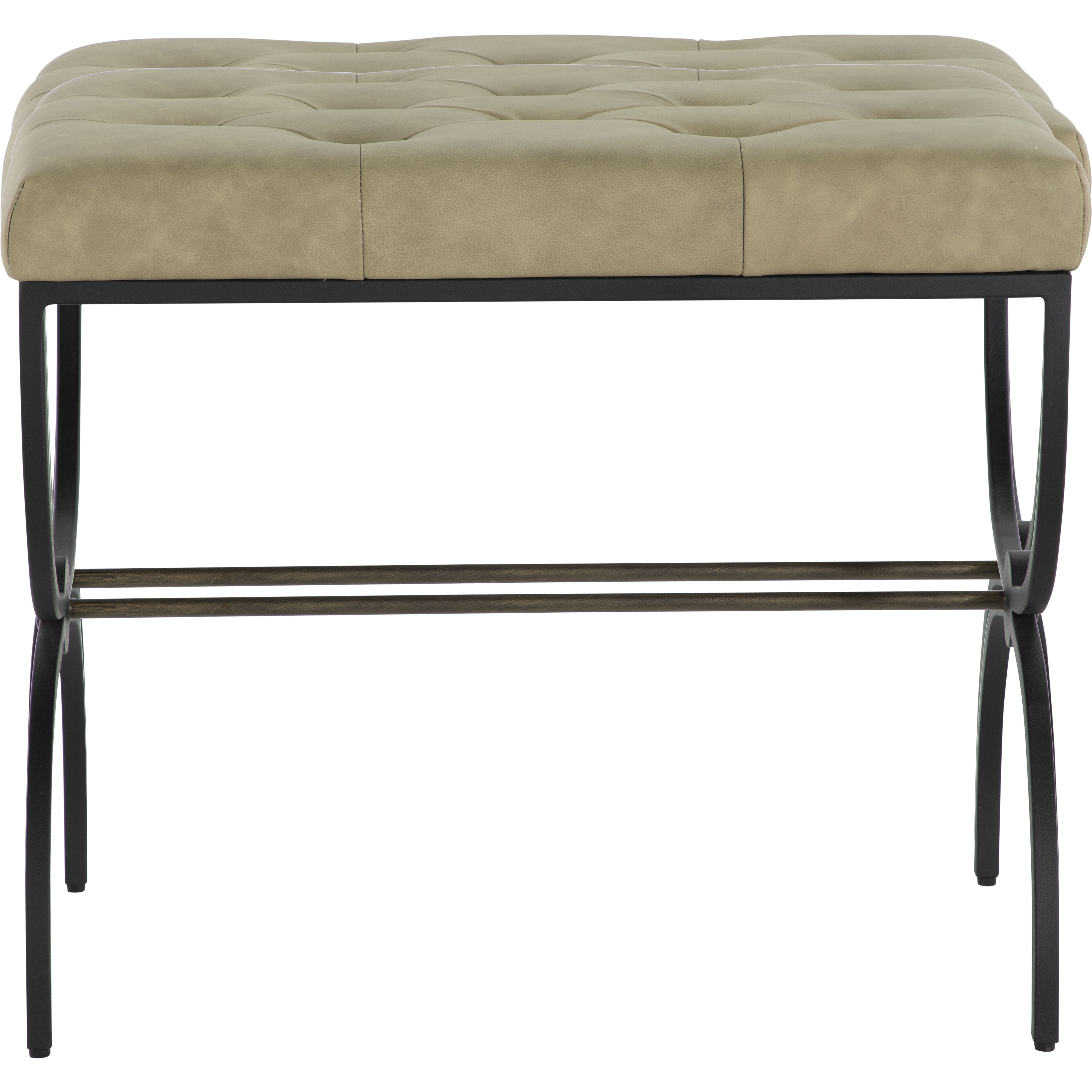 Galvin 21.38 inch Light Grey Leather / Textured Black / Brushed Brass Ottomans Stool