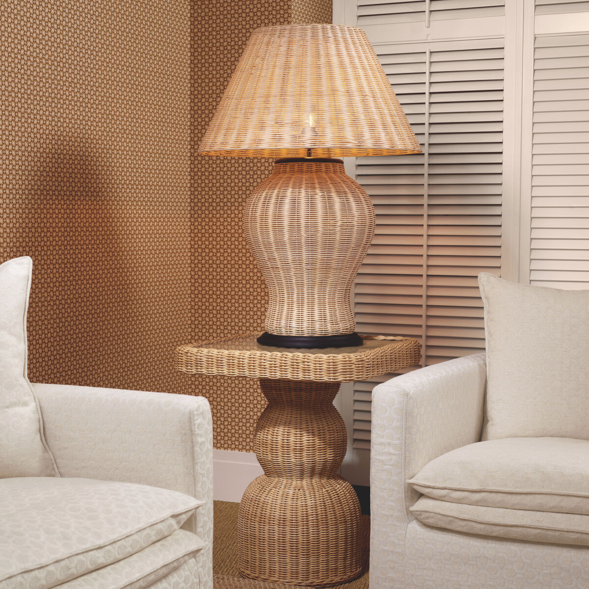 Dupoint 37.6 inch 100 watt Natural Rattan Table Lamp Portable Light