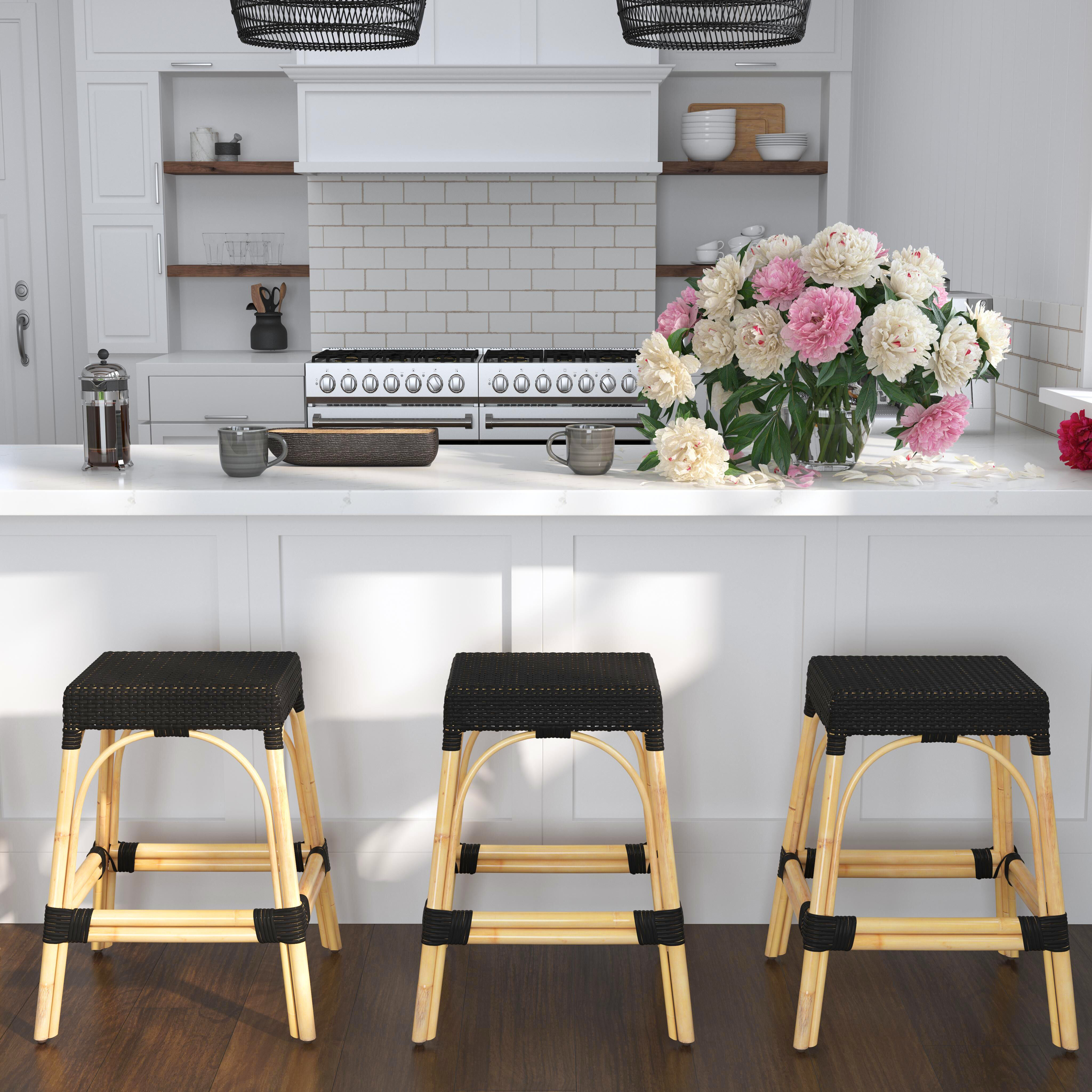 Robias Rectangular Rattan 24.5" Counter Stool in Black