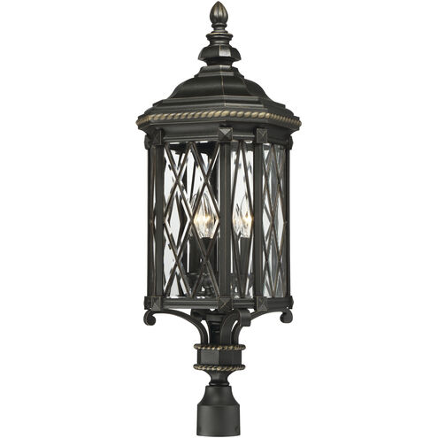 Bexley Manor 4 Light 33 inch Coal/Gold Outdoor Post Mount Lantern, Great Outdoors