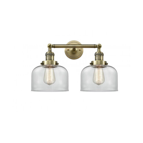 Franklin Restoration Large Bell 2 Light 19 inch Antique Brass Bath Vanity Light Wall Light in Incandescent, Clear Glass, Franklin Restoration