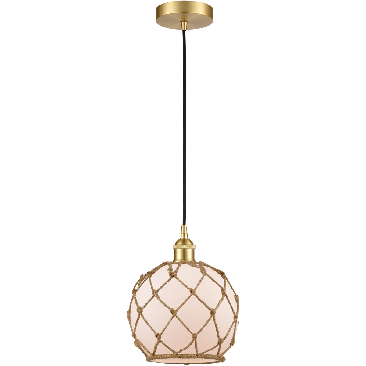 Edison Farmhouse Rope LED 8 inch Satin Gold Mini Pendant Ceiling Light