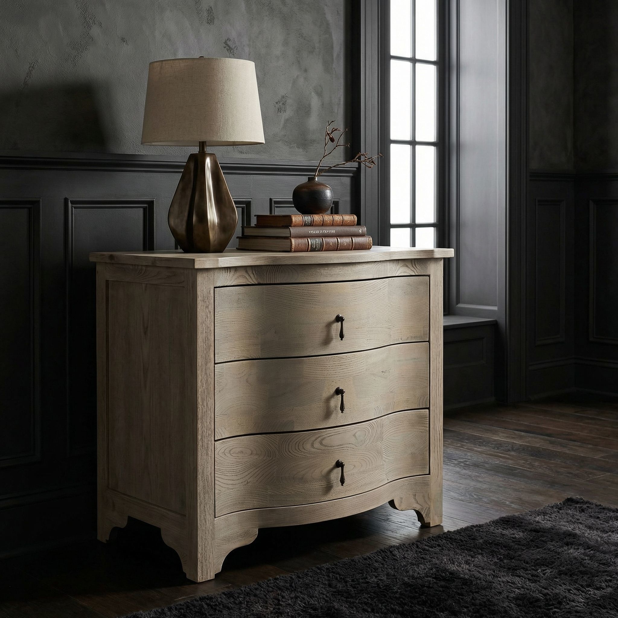 Curved Front 30 X 28.5 inch Vintage Grey Side Table