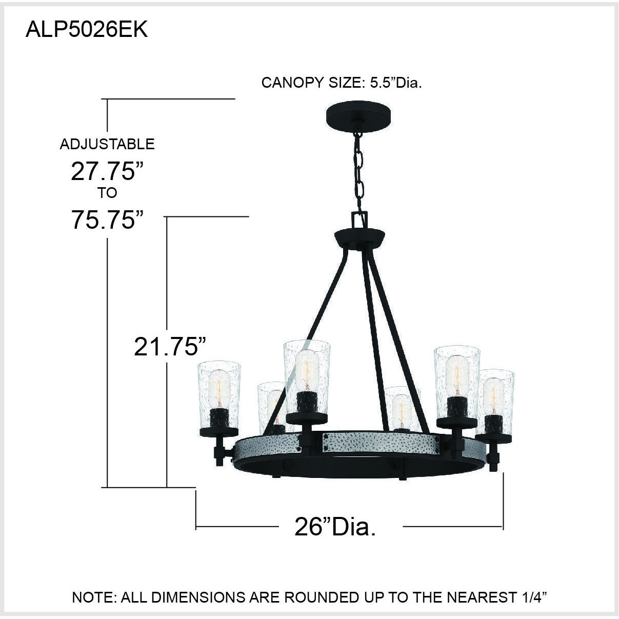Alpine 6 Light 26 inch Earth Black Chandelier Ceiling Light