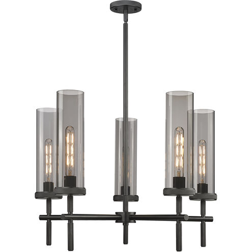 Lincoln 5 Light 26.75 inch Matte Black Chandelier Ceiling Light in Plated Smoke Glass