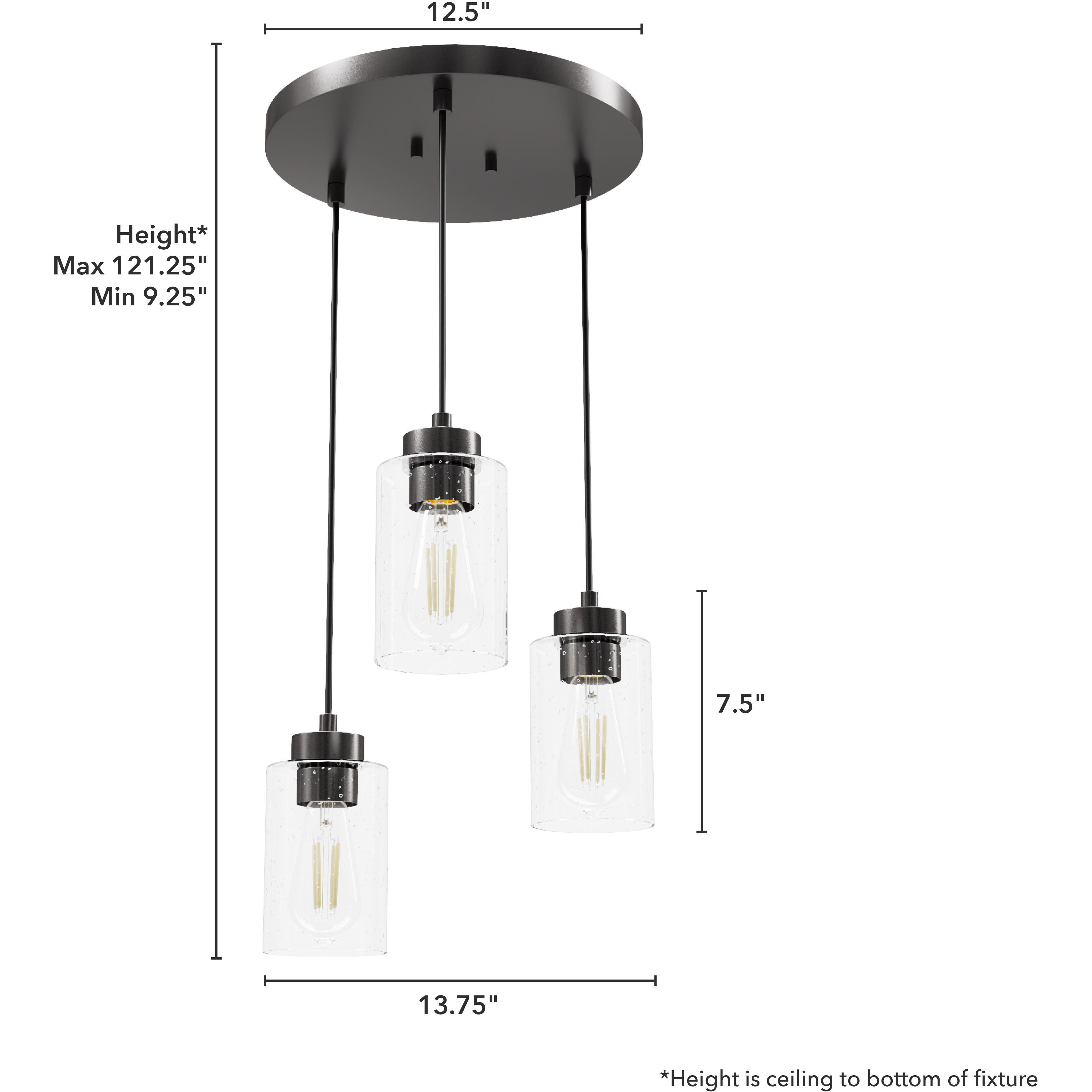 Hartland 3 Light 13.75 inch Noble Bronze Round Cluster Pendant Ceiling Light, Medium