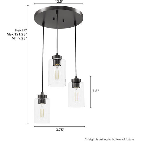 Hartland 3 Light 13.75 inch Noble Bronze Round Cluster Pendant Ceiling Light, Medium
