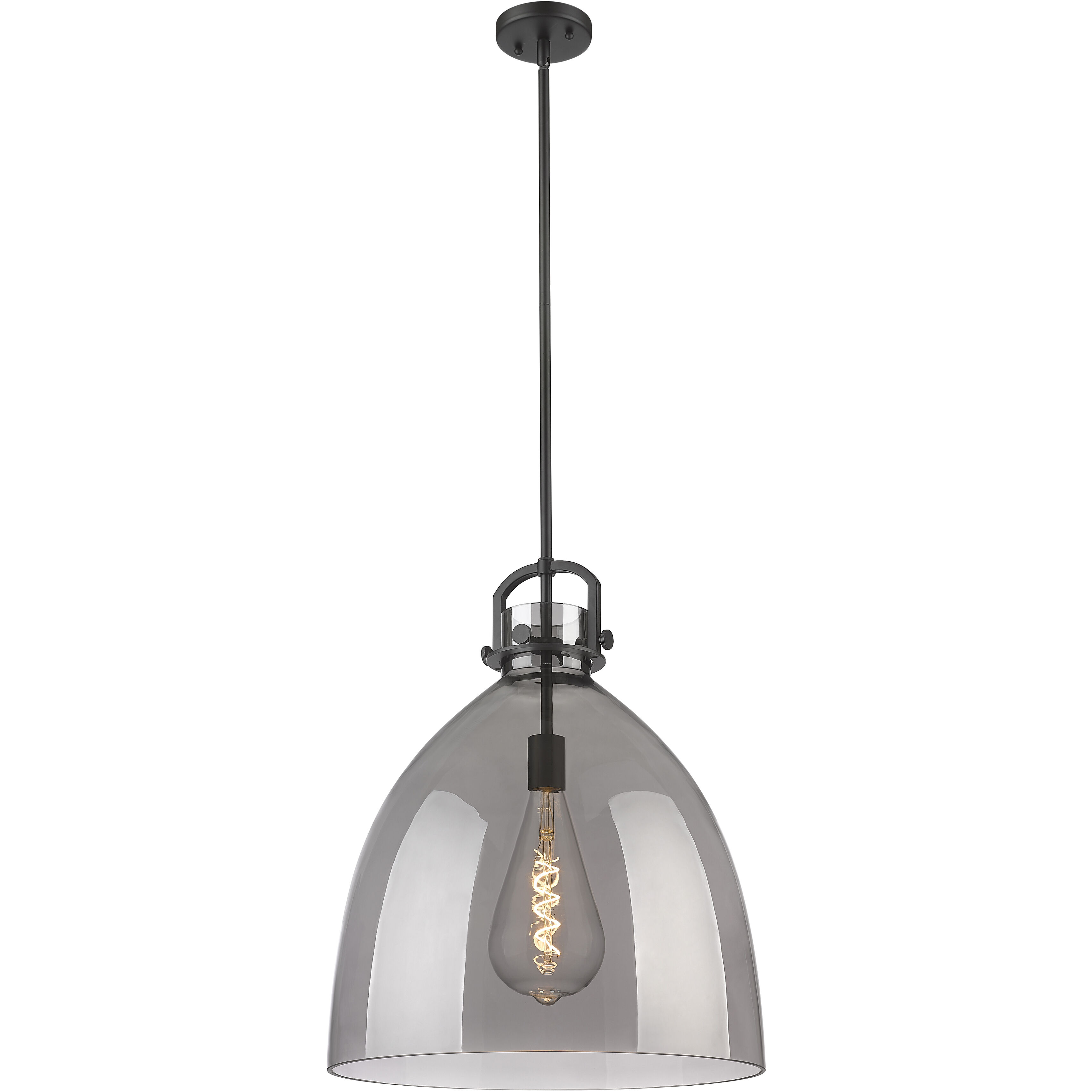 Newton Bell 1 Light 18 inch Matte Black Pendant Ceiling Light in Light Smoke Glass