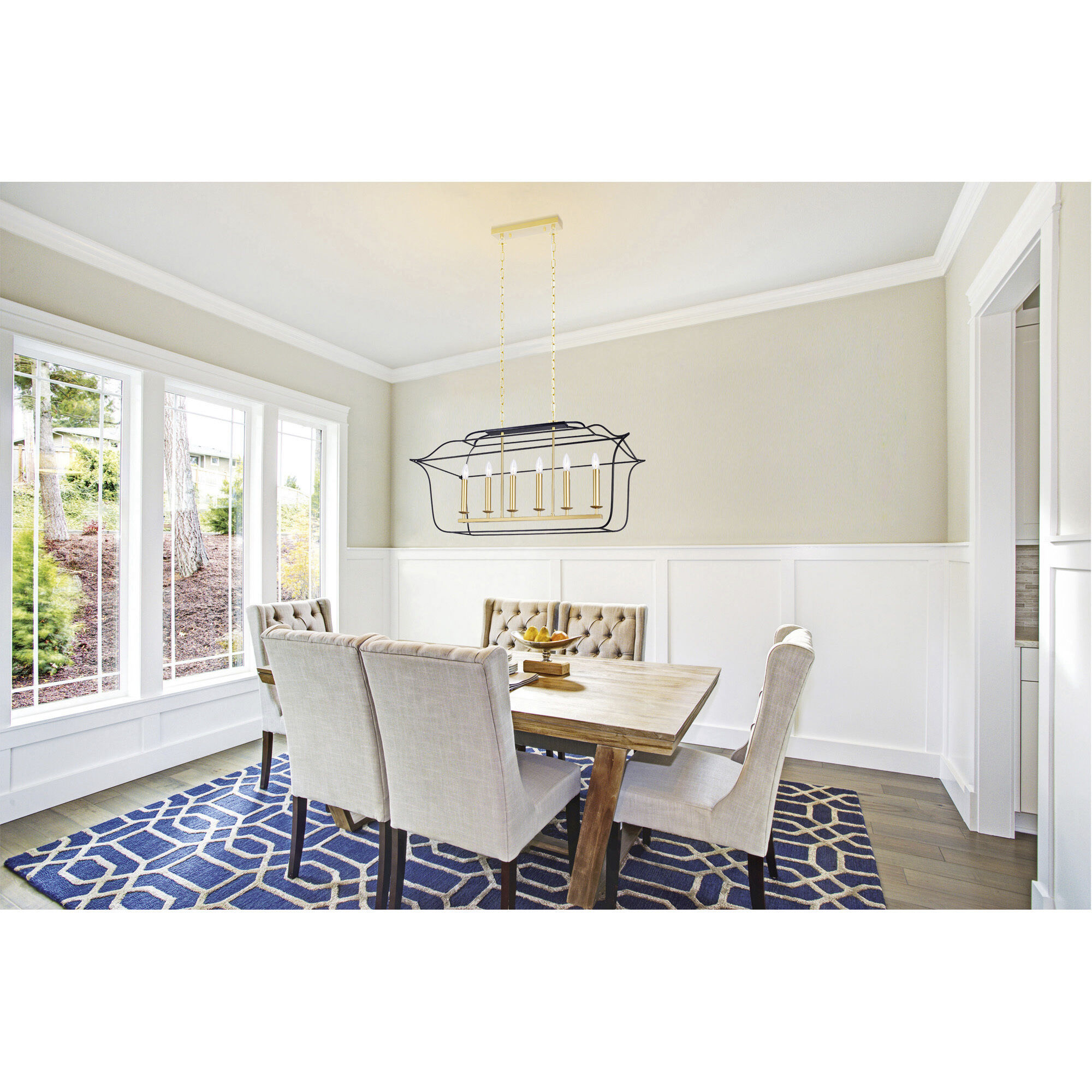 Tudor 6 Light 36 inch Satin Gold and Black Island/Pool Table Light Ceiling Light