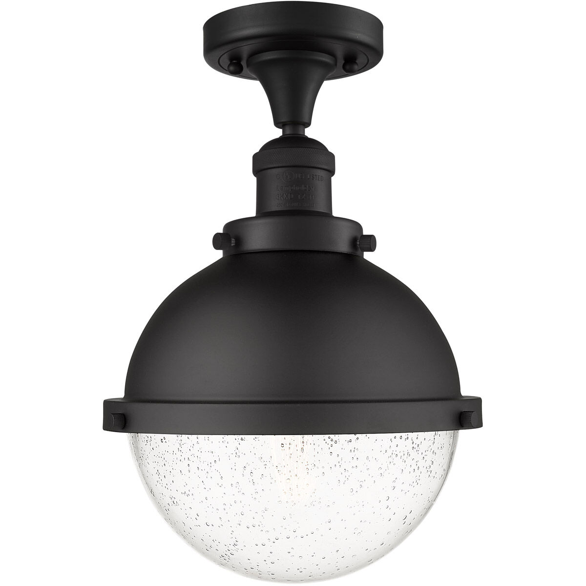 Franklin Restoration Hampden 1 Light 9 inch Matte Black Semi-Flush Mount Ceiling Light in Seedy Glass