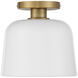 Vintage 1 Light 9 inch White and Natural Brass Semi-Flush Ceiling Light in White with Natural Brass