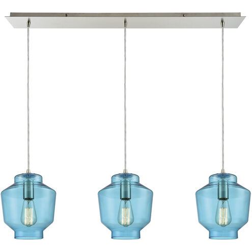 Barrel 3 Light 36 inch Satin Nickel with Aqua Mini Pendant Ceiling Light