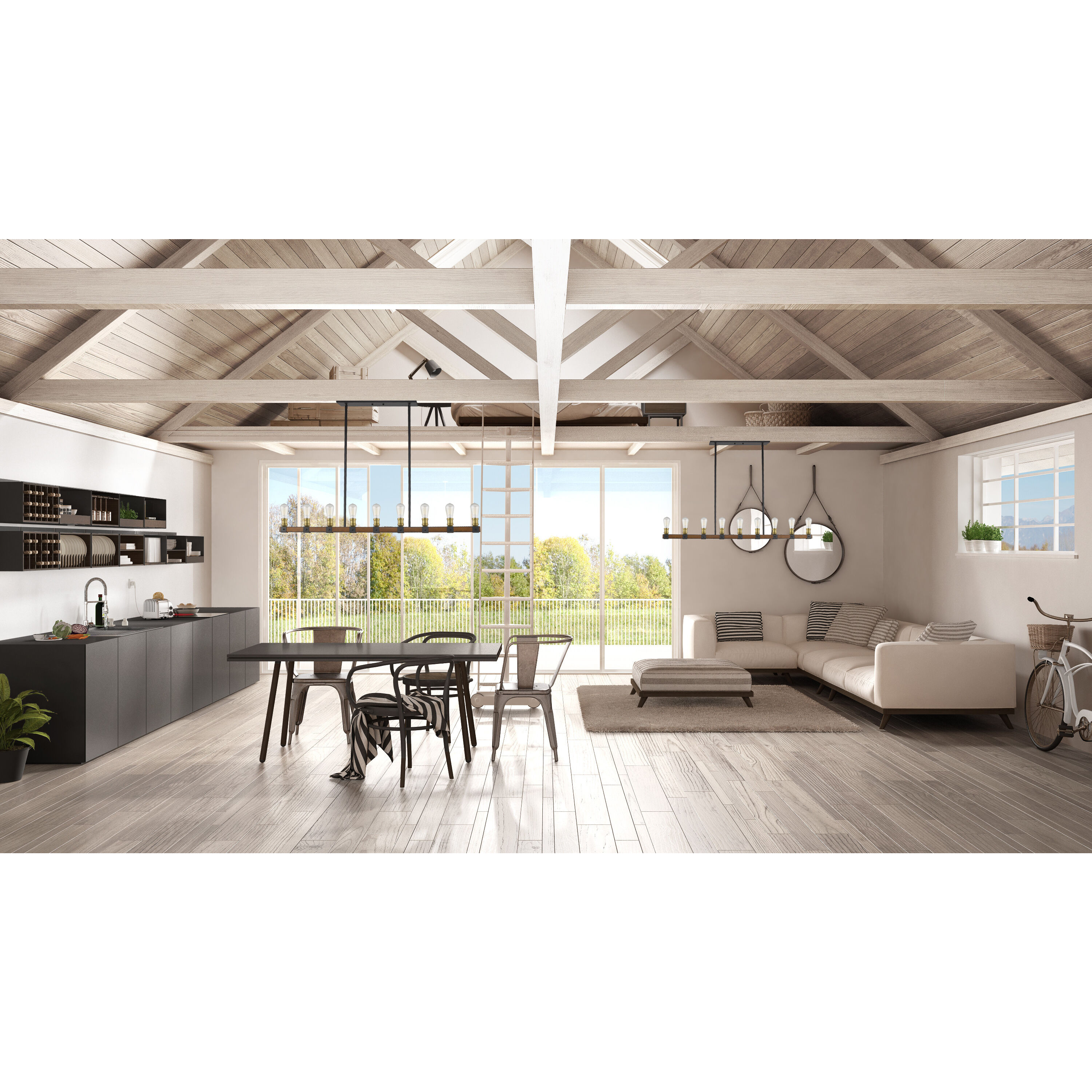 Kirkland 9 Light 56 inch Rustic Mahogany Linear Chandelier Ceiling Light