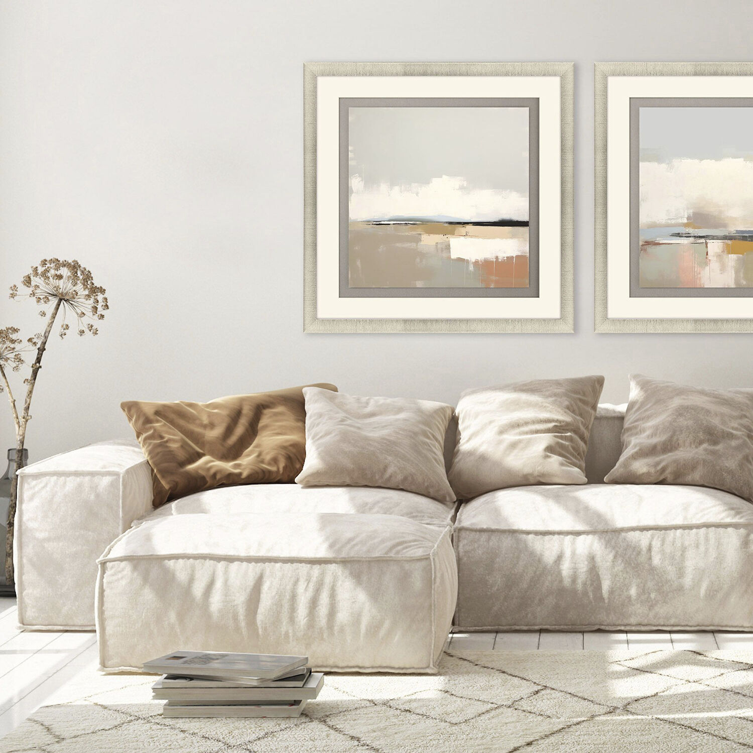 Soothing Serenity White and Beige and Black and Brown Framed Art