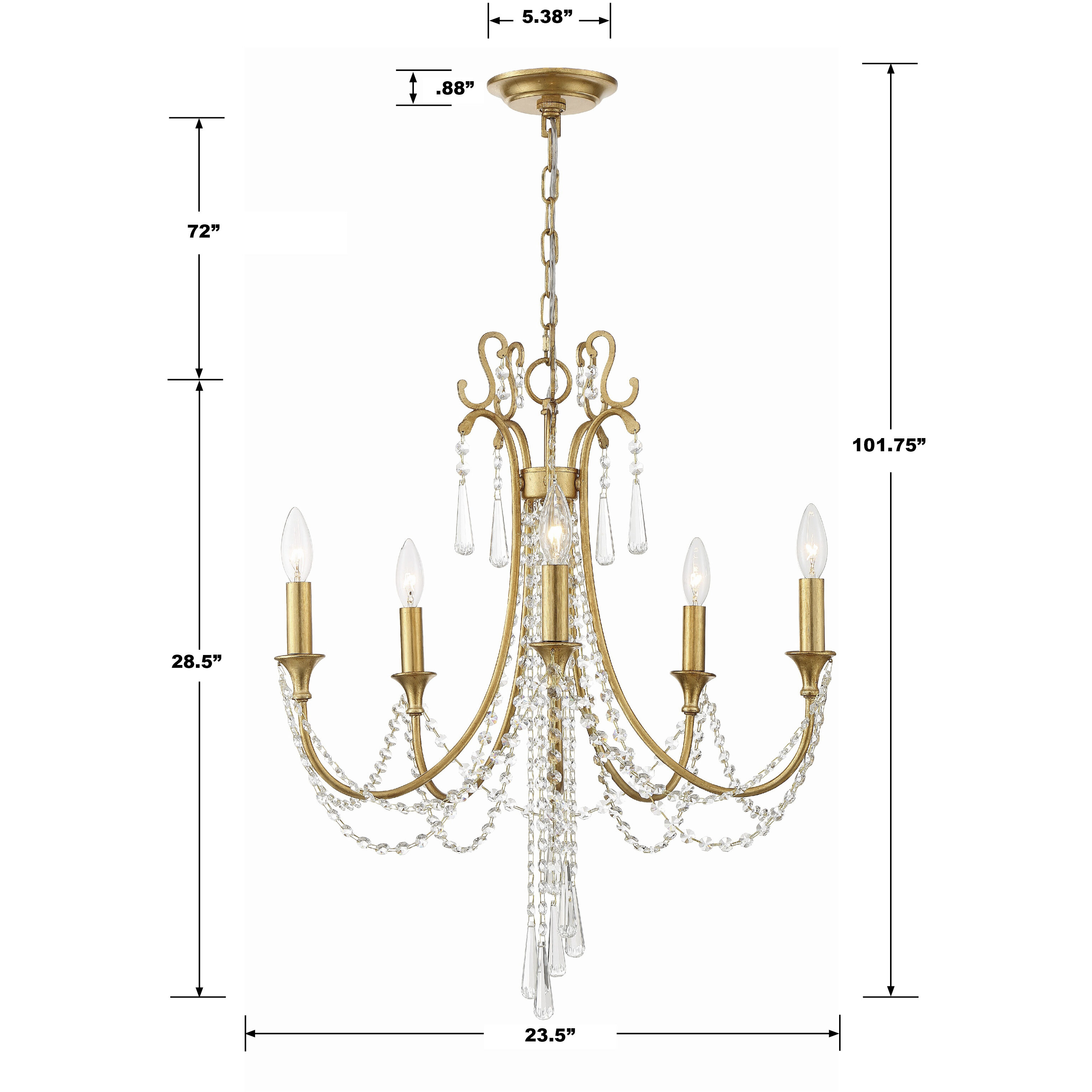 Arcadia 5 Light 23.5 inch Antique Gold Chandelier Ceiling Light in Antique Brass and Black