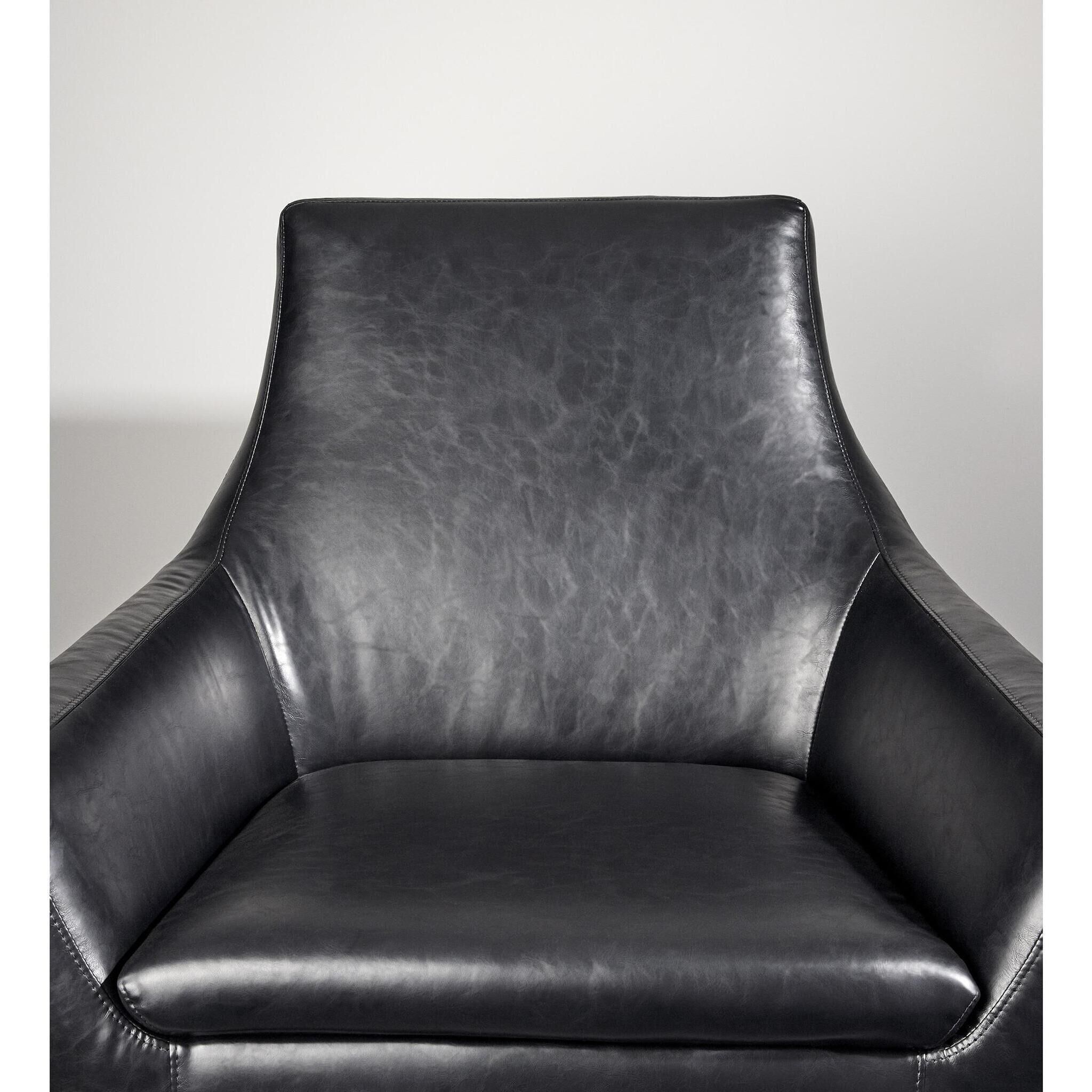Kendrick Black Distressed PU Leather and Brushed Steel Accent Chair 
