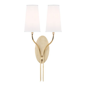 Rutland 2 Light 12 inch Aged Brass Wall Sconce Wall Light in White Faux Silk