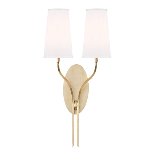 Rutland 2 Light 12 inch Aged Brass Wall Sconce Wall Light in White Faux Silk