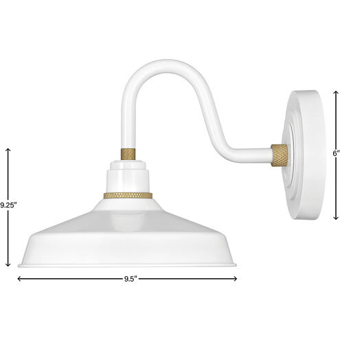 Foundry Classic LED 9.25 inch Gloss White with Brass Outdoor Barn Light, Gooseneck