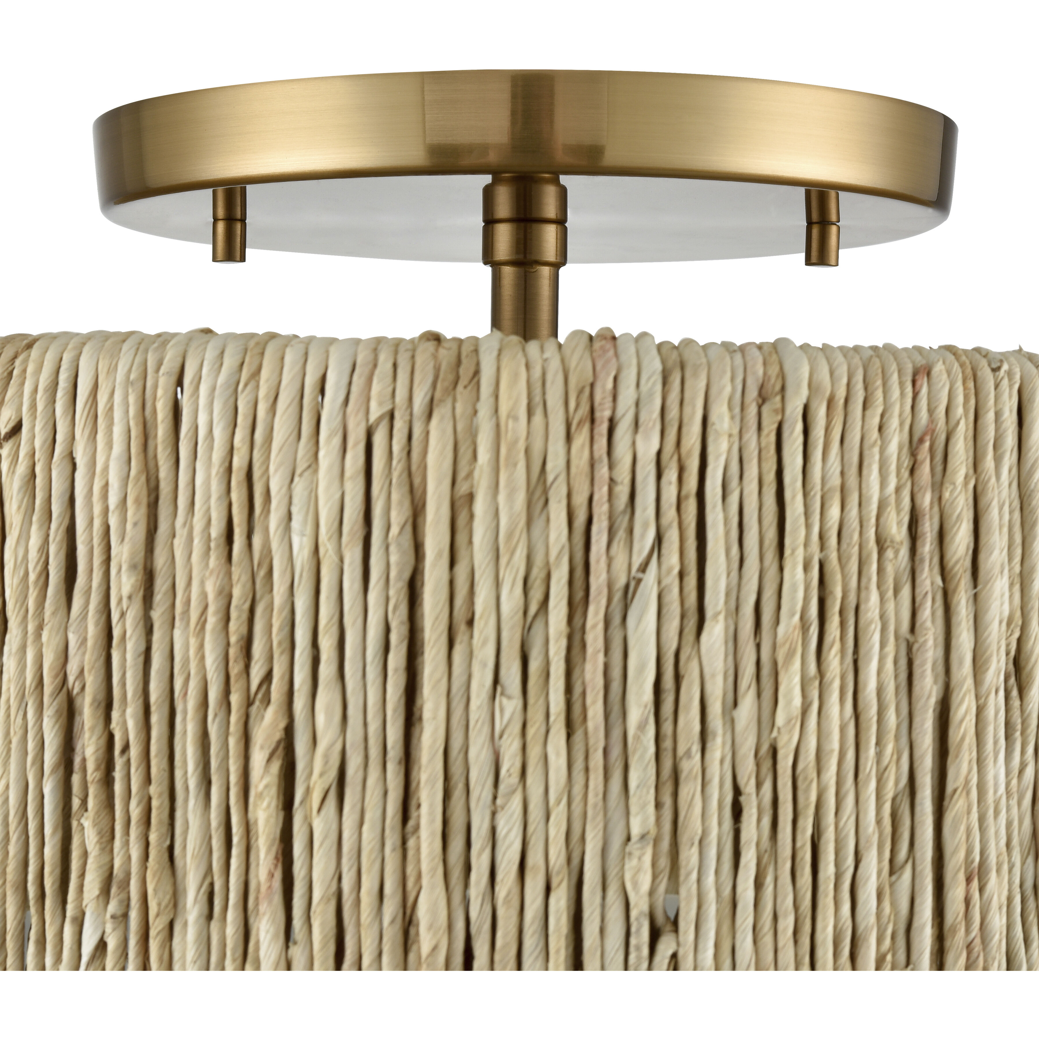 Abaca 2 Light 14 inch Satin Brass Semi Flush Mount Ceiling Light