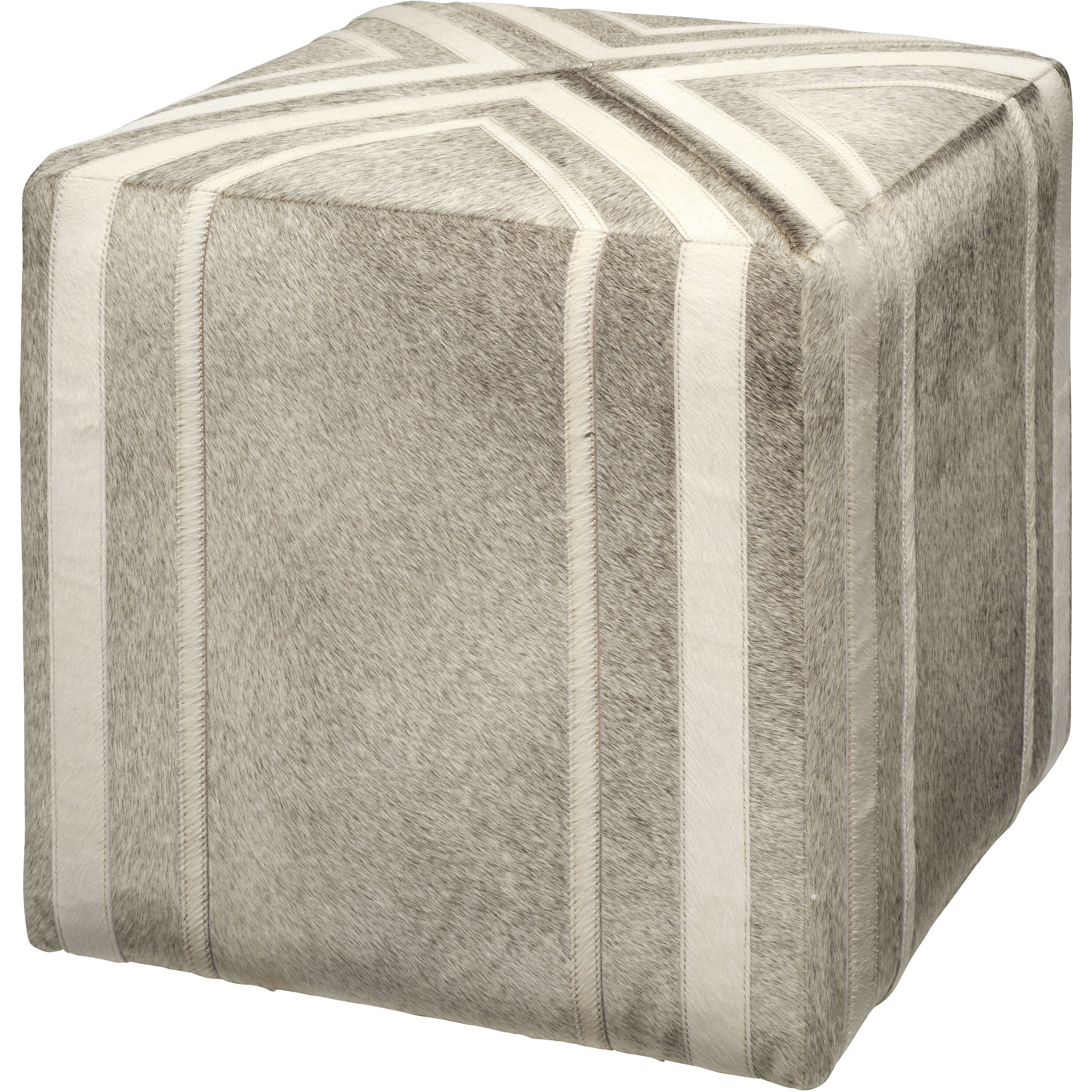 Nantucket 16 inch Grey Hide with White Hide Stripes Ottoman, Inline