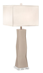 Thumprints Geo 1 Light Table Lamp in Light Ivory with Off White Square Silk Hardback Shade 1219-ASL-2143