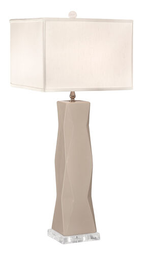 Thumprints Geo 1 Light Table Lamp in Light Ivory with Off White Square Silk Hardback Shade 1219-ASL-2143