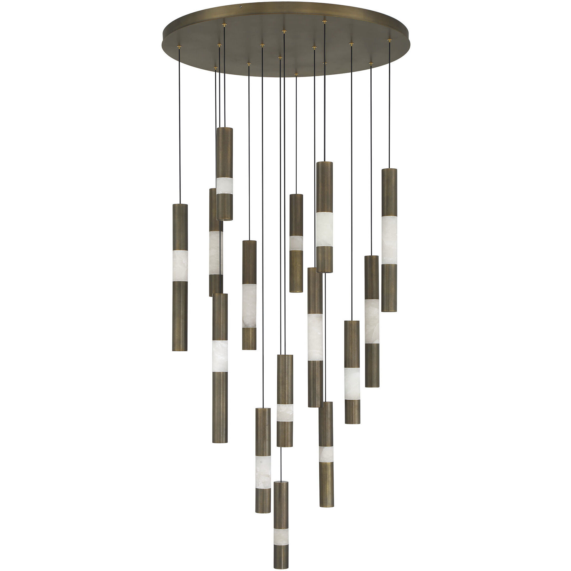 Ronda LED 32 inch Weathered Brass Multi Drop Chandelier Ceiling Light
