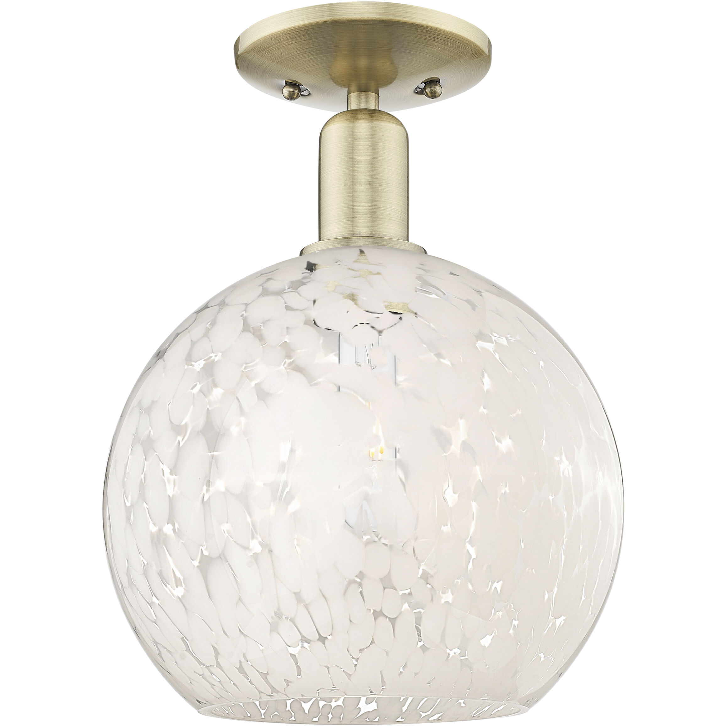 Arcadia White Mouchette 1 Light 10 inch Antique Brass Semi-Flush Mount Ceiling Light