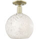 Arcadia White Mouchette 1 Light 10 inch Antique Brass Semi-Flush Mount Ceiling Light