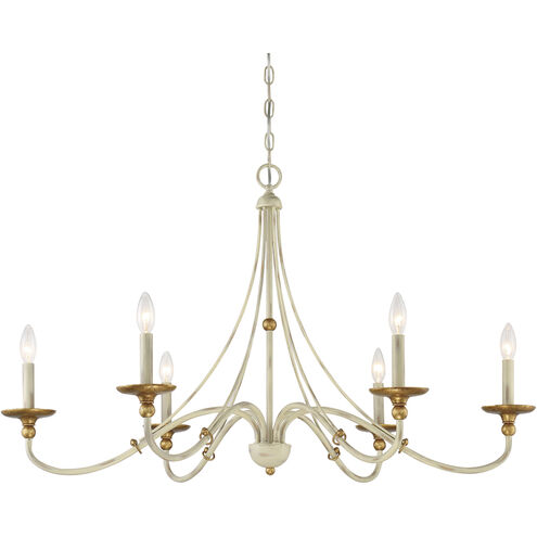 Westchester County 6 Light 40 inch Farm House White/Gilded G Chandelier Ceiling Light in Farmhouse White