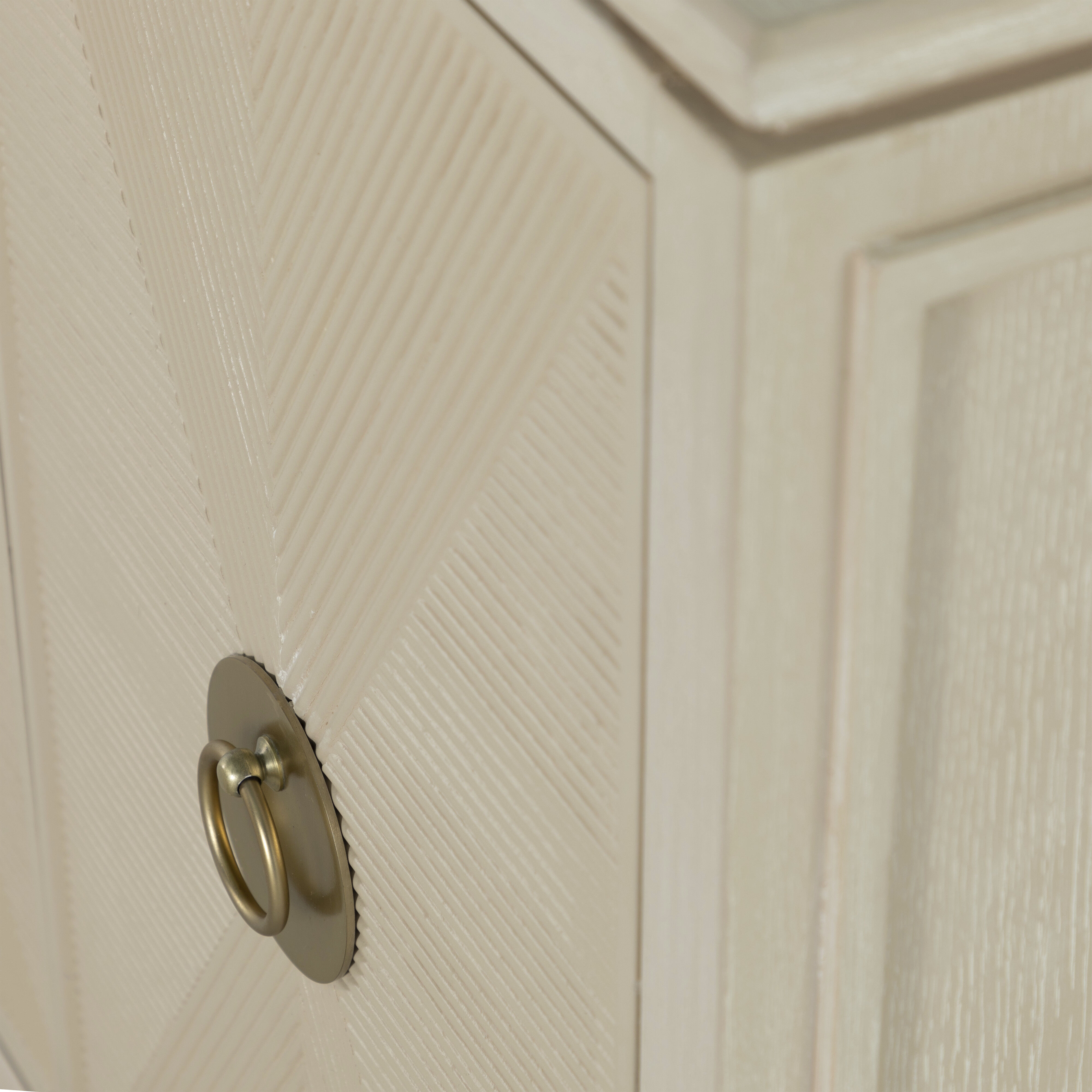 Strella Stainless Champagne / Cerused White Cabinet