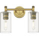 Crown Point 2 Light 13.88 inch Brushed Brass Bath Vanity Light Wall Light in Clear Glass