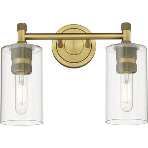 Crown Point 2 Light 13.88 inch Brushed Brass Bath Vanity Light Wall Light in Clear Glass