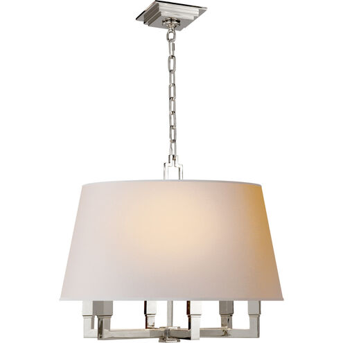 Chapman & Myers Square Tube 6 Light 24 inch Polished Nickel Hanging Shade Ceiling Light in Natural Paper