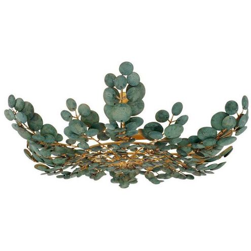Bilal 3 Light 38 inch Eucalyptus Coconut Shell and Antique Brass Flush Mount Ceiling Light