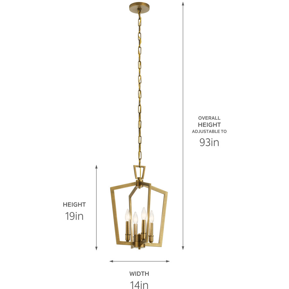 Abbotswell 4 Light 14 inch Natural Brass Pendant Ceiling Light