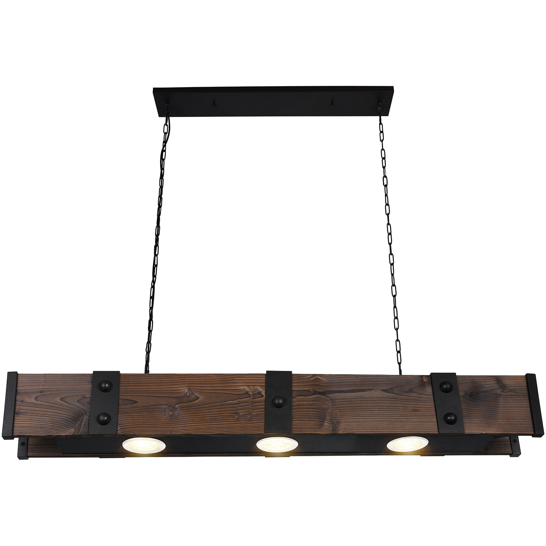 Pago LED 42 inch Black and Wood Drum Shade Island Light Ceiling Light