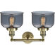 Franklin Restoration Large Bell 2 Light 19 inch Antique Brass Bath Vanity Light Wall Light in Incandescent, Plated Smoke Glass, Franklin Restoration