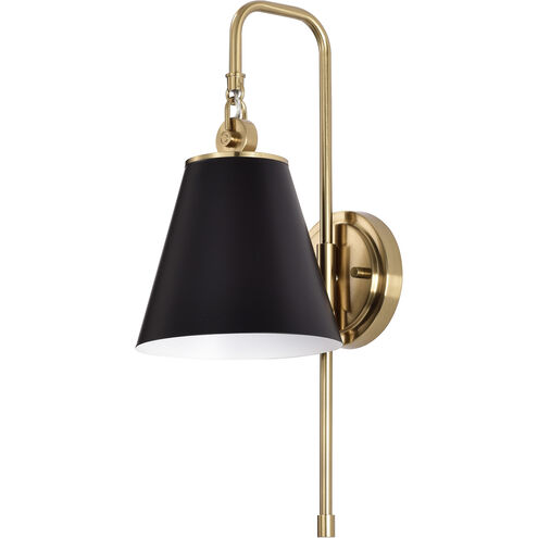 Dover 1 Light 7 inch Black/Vintage Brass Bathroom Vanity Lights Wall Light