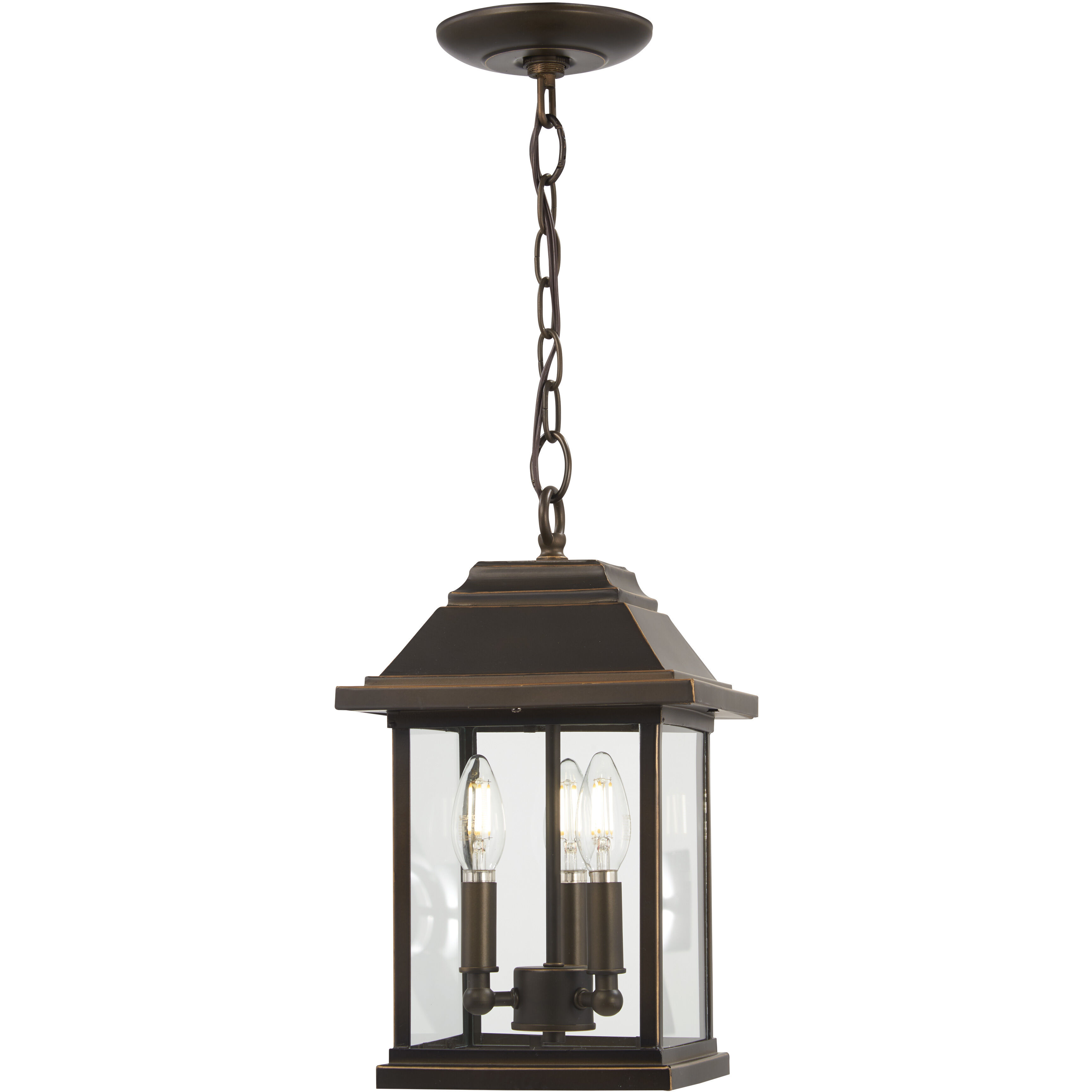 Mariner's Pointe 3 Light 9 inch Oil Rubbed Bronze/Gold Outdoor Chain Hung Lantern, Great Outdoors